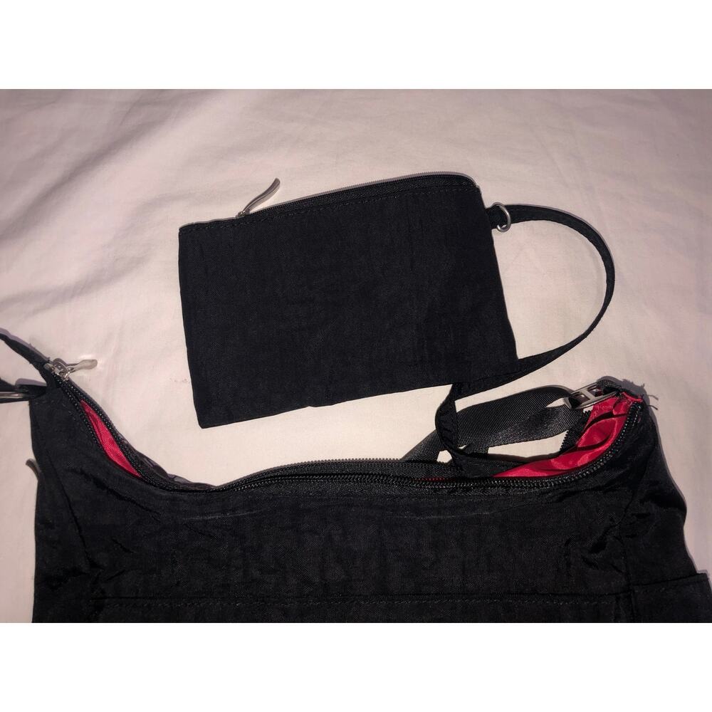 Satchelli Anti Theft RFID Crossbody Travel Bag Hobo Purse Black Floral Accent - Picture 6 of 9